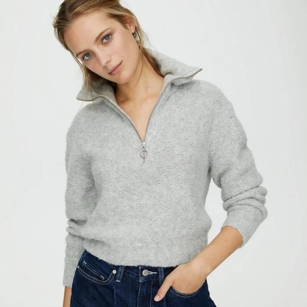 Aritzia Wilfred Free Gwyneth Alpaca Merino Quarter-Zip Sweater — Light Grey